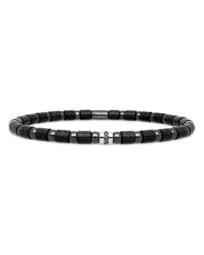 Roberto Demeglio Mens 18K White Gold & Carbon Fiber Uomo Black Diamond Bead Stretch Bracelet Product Image