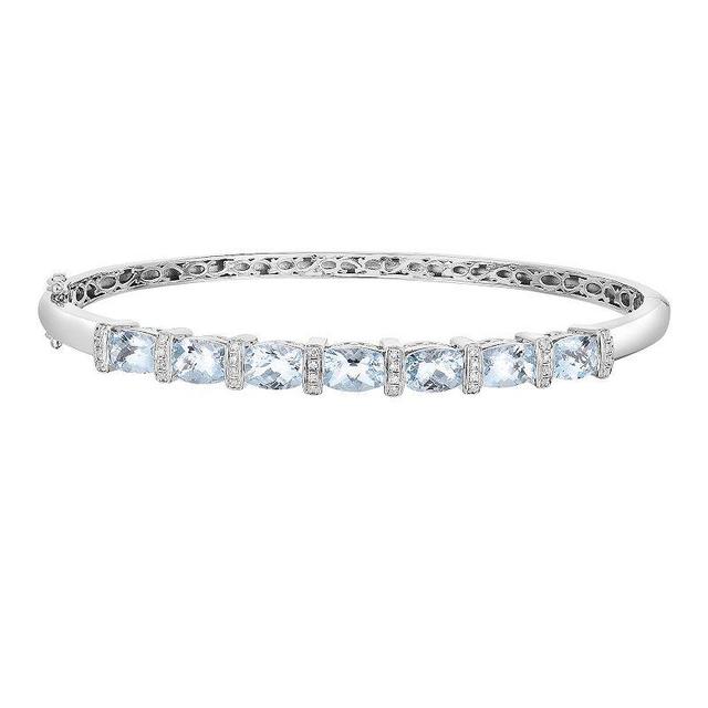 Sterling Silver Aquamarine & Diamond Accent Bangle Bracelet, Womens Blue Product Image