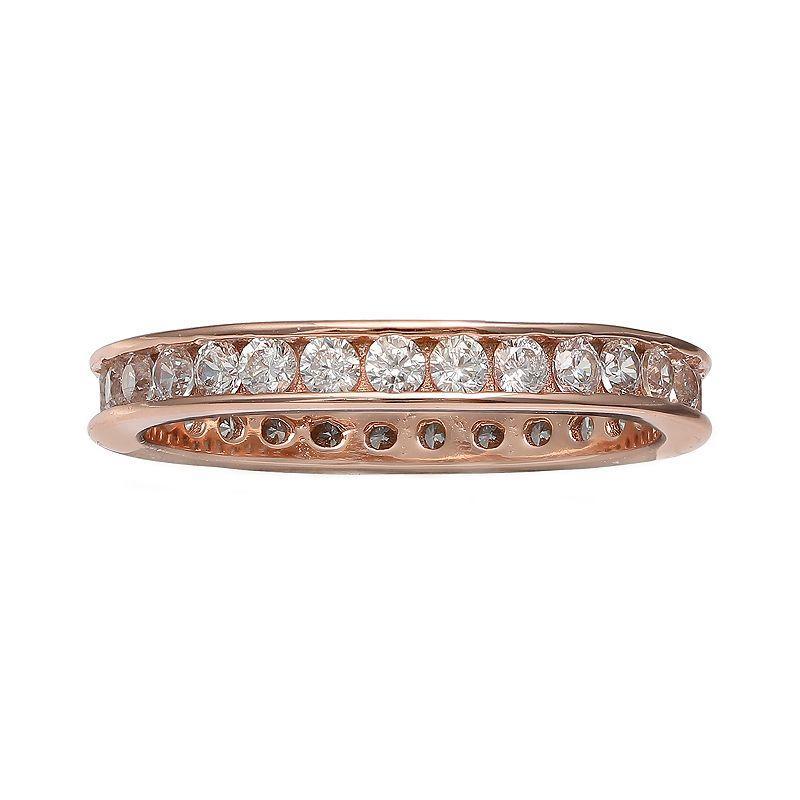 PRIMROSE 18k Rose Gold Over Silver Cubic Zirconia Eternity Band, Womens Pink Product Image