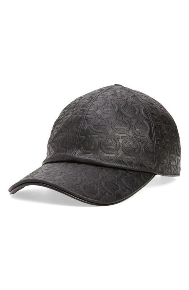 FERRAGAMO Gancini Leather Baseball Cap In Black Product Image