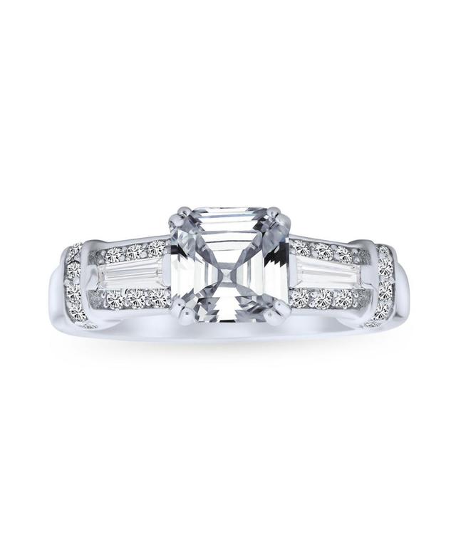 Elegant Timeless Art Deco Style 2CT Aaa Cz Square Asscher Cut Engagement Ring For Women Baguettes Side Stone Milgrain Band .925 Sterling Silver - Clea Product Image