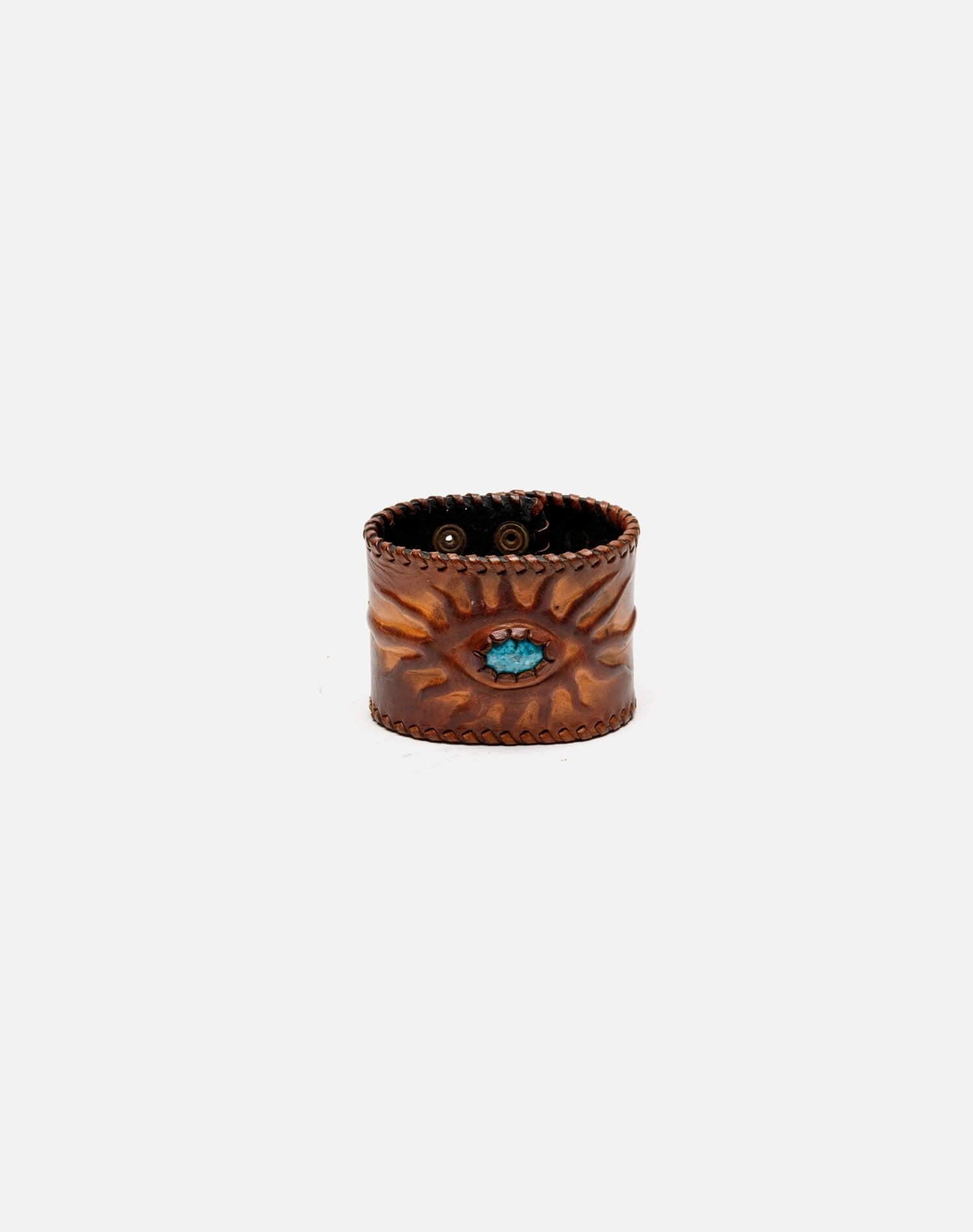 70s Leather Turquoise Cuff Female Product Image