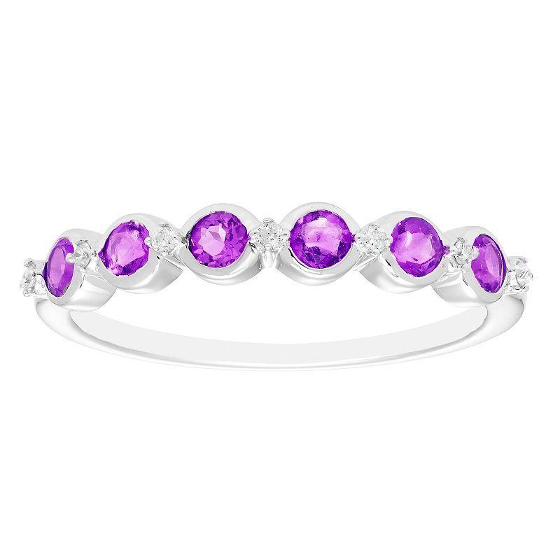 Boston Bay Diamonds Sterling Silver Gemstone & 1/10 Carat T.W. Diamond Stacking Ring, Womens Purple Product Image