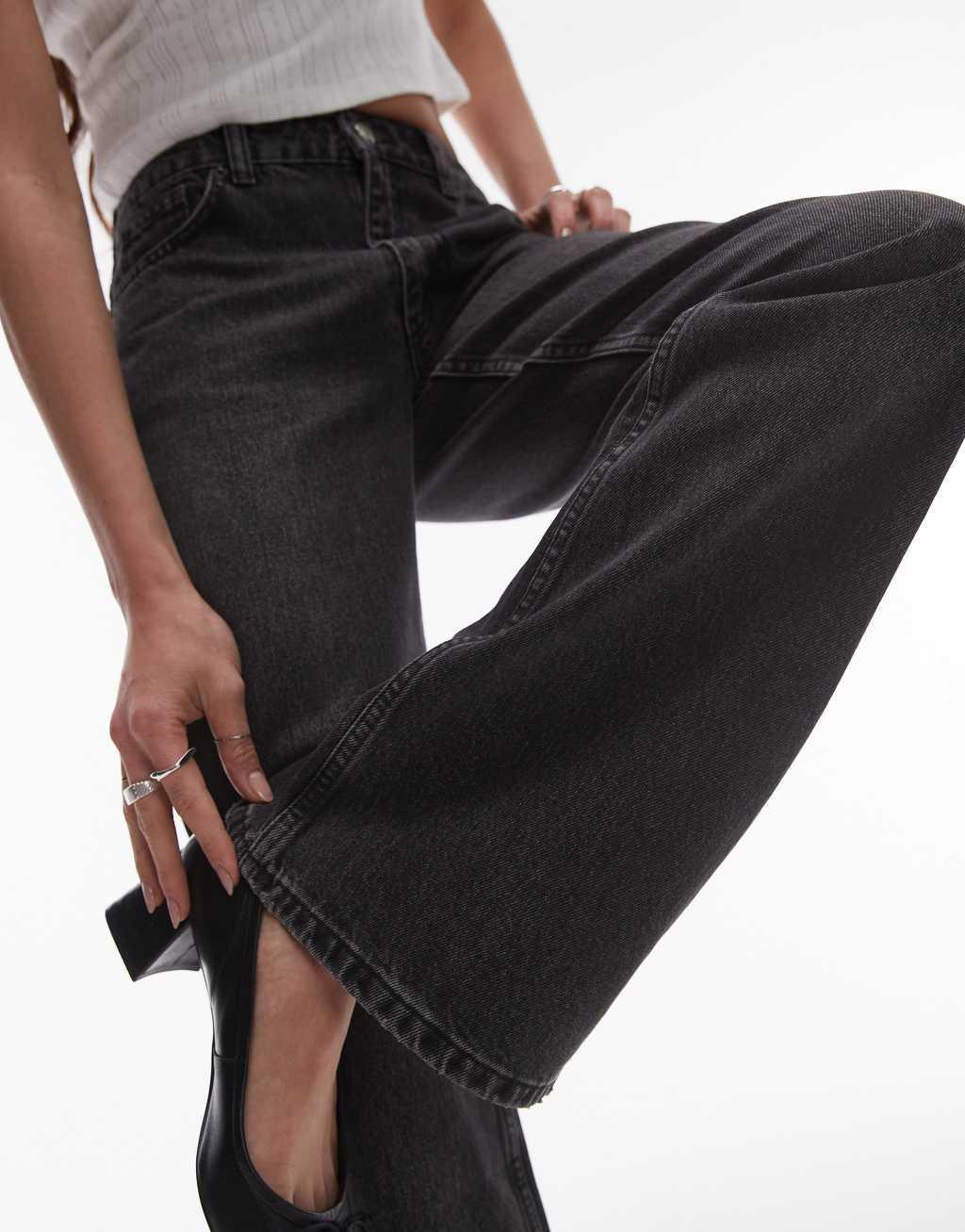 Topshop mid rise 90s flare jeans in washed black Product Image