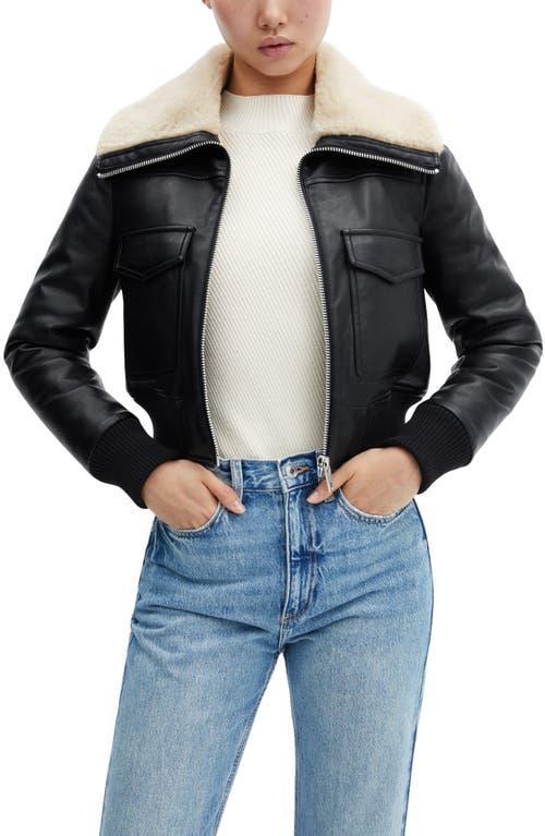 MANGO Faux Leather & Faux Fur Bomber Jacket Product Image