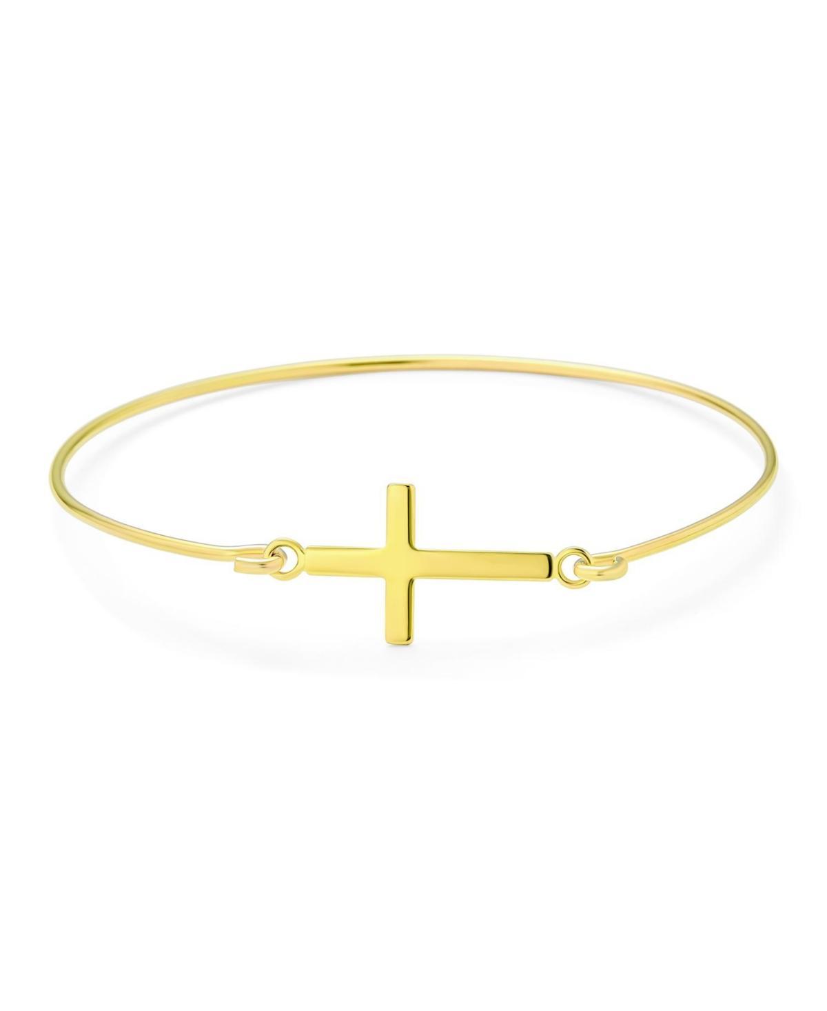 Bling Jewelry Yellow Plated Sterling Silver Sideways Cross Bangle Bracelet - Delicate Simple Religious Inspirational Christian Faith For Women s Product Image