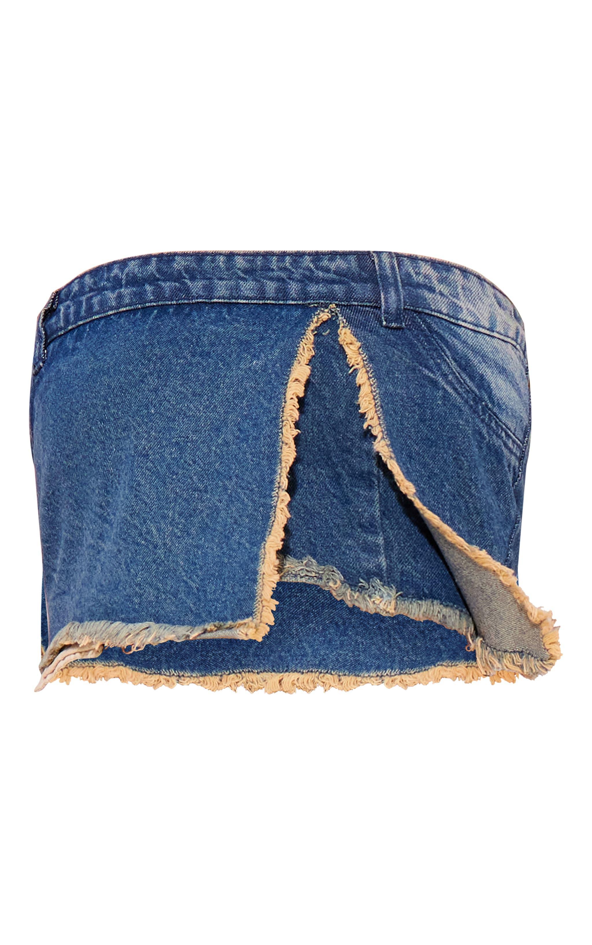 Vintage Wash Exposed Pocket Split Detail Denim Crop Top Product Image