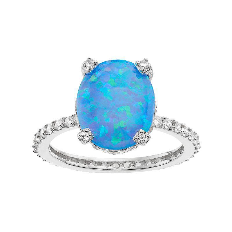 Sophie Miller Sterling Silver Lab-Created Blue Opal & Cubic Zirconia Oval Ring, Womens Product Image