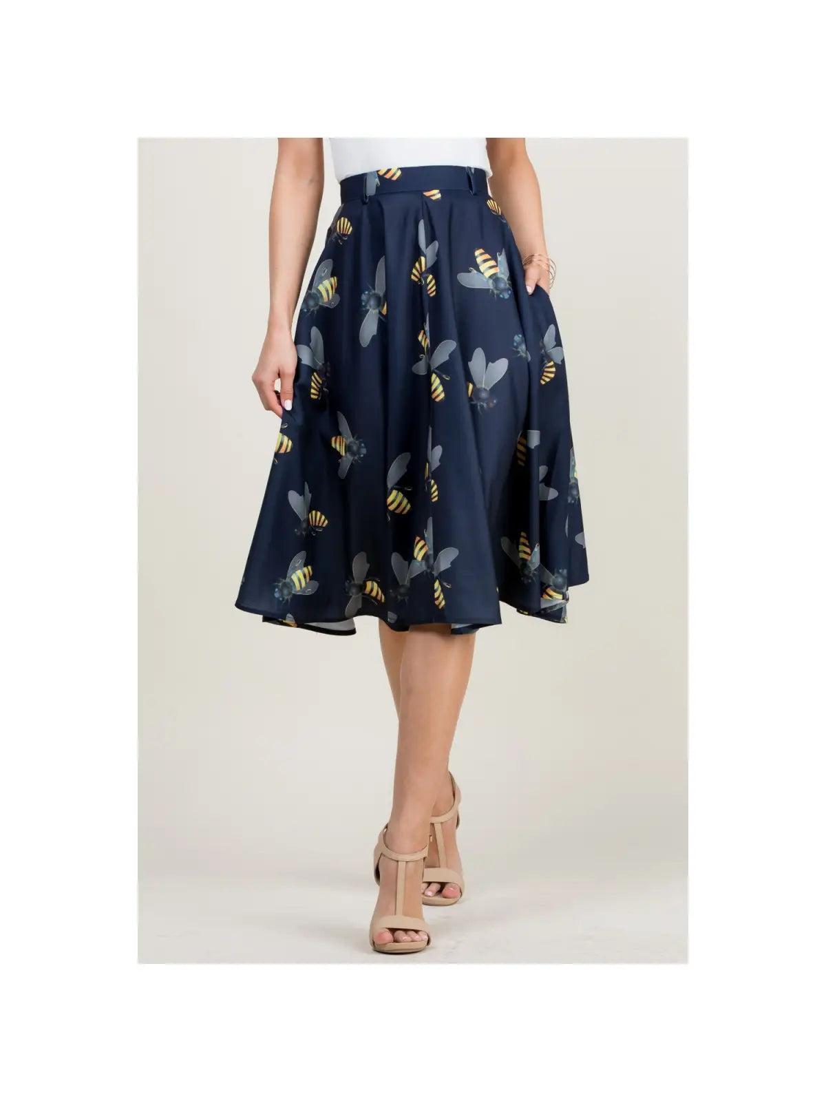 Bee Print Navy Swing Skirt Female Product Image