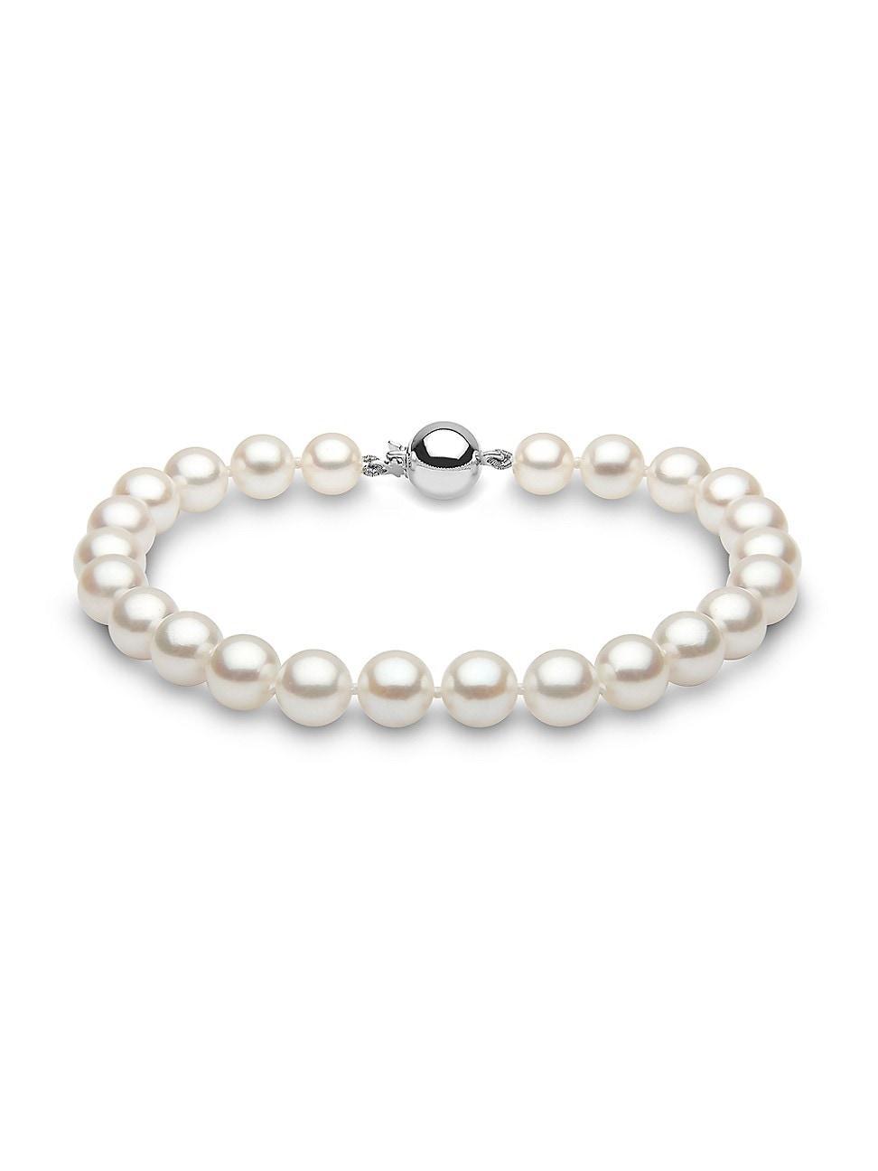 Womens 14K White Gold & 6.5 MM Akoya Pearl Bracelet Product Image