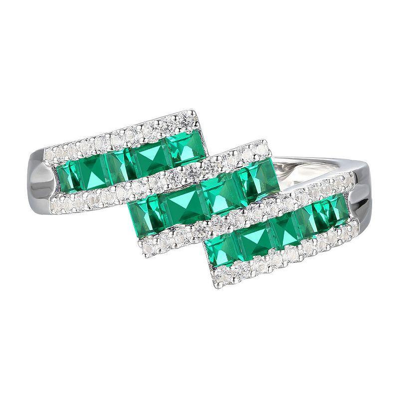 Sterling Silver Lab-Created Emerald & Lab-Created White Sapphire Ring, Womens Product Image