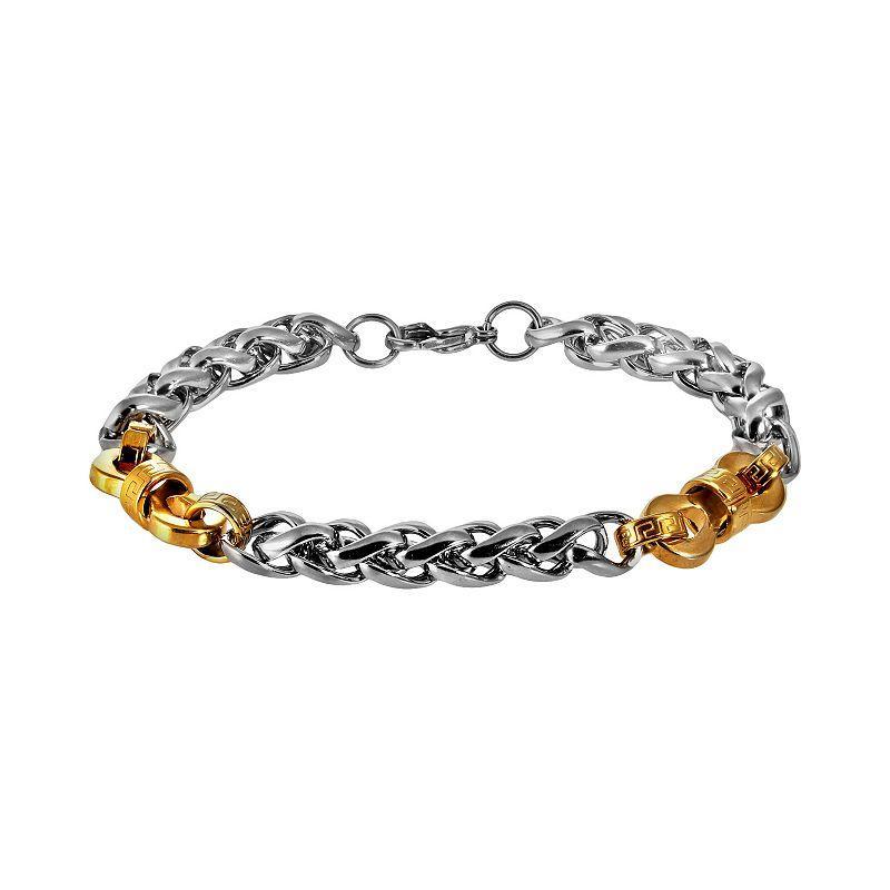 Stainless Steel and Yellow Immersion-Plated Stainless Steel Bracelet - Men, Mens Grey Product Image