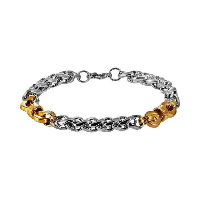 Stainless Steel and Yellow Immersion-Plated Stainless Steel Bracelet - Men, Mens Grey Product Image