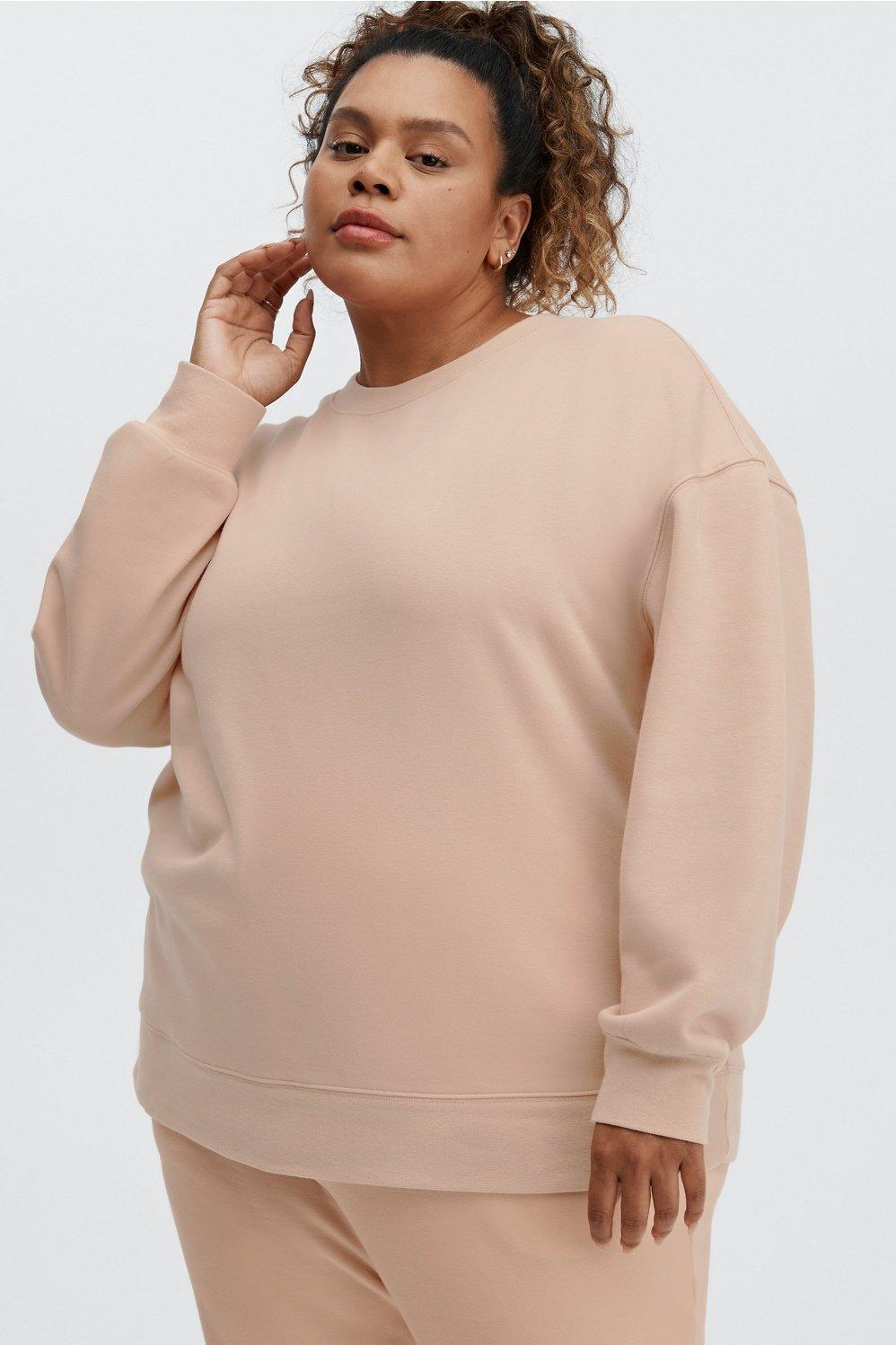 Fabletics Eco Go-To Crewneck Sweatshirt Womens Oak plus Size 1X Product Image