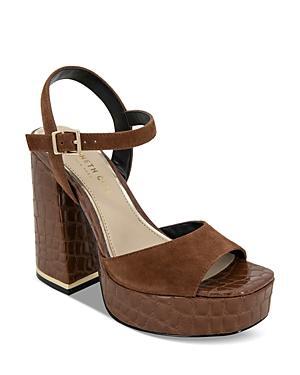 Kenneth Cole Womens Dolly Suede & Croc Embossed Leather Sandals - Chocolate Product Image