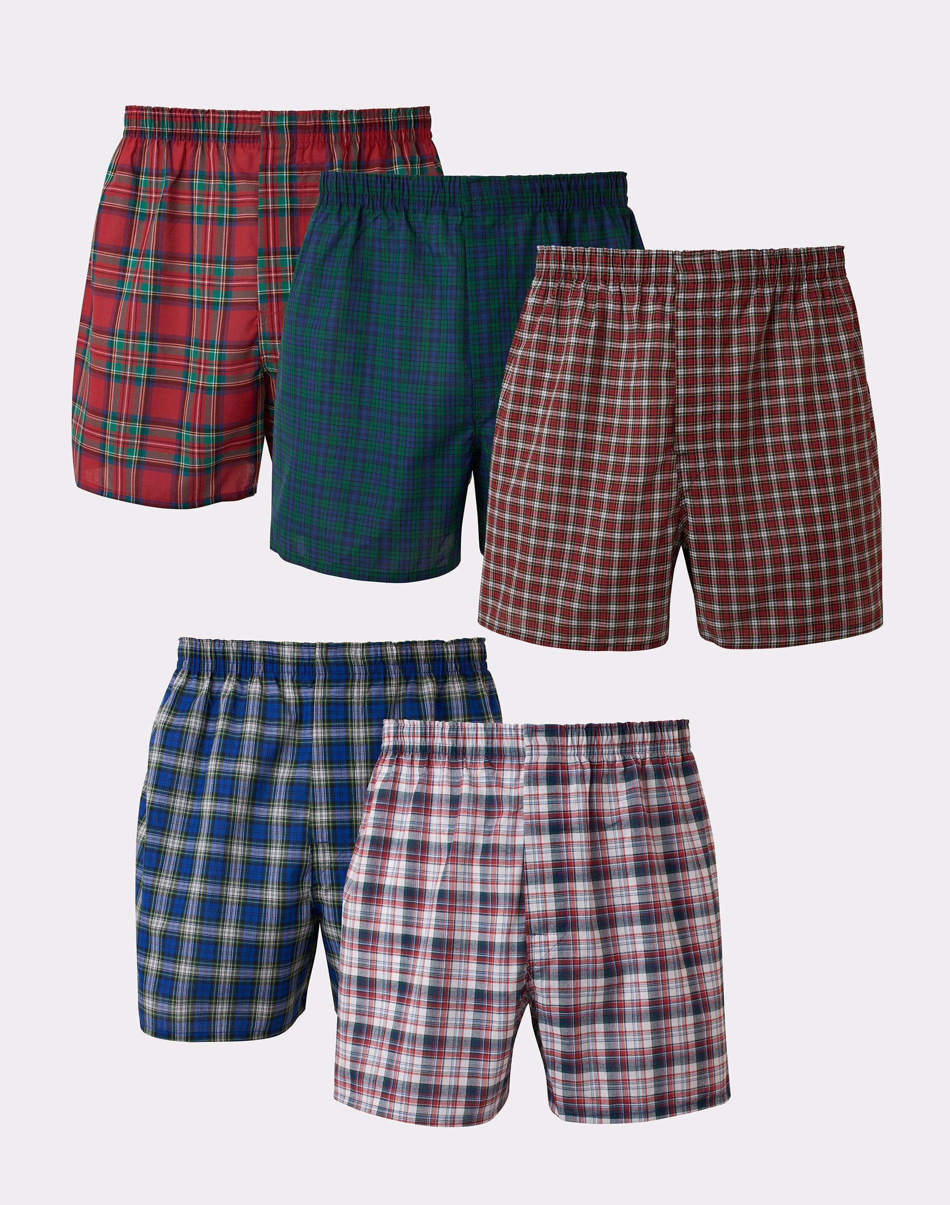 Mens Hanes Ultimate 5-pack Plaid Woven Boxers Red Product Image