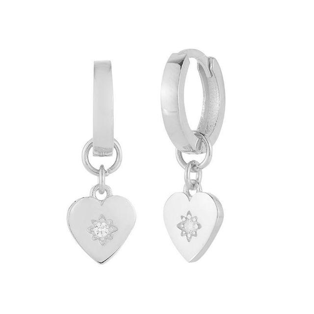 Sunkissed Sterling Cubic Zirconia Heart Hoop Drop Earrings, Womens, Silver Tone Product Image