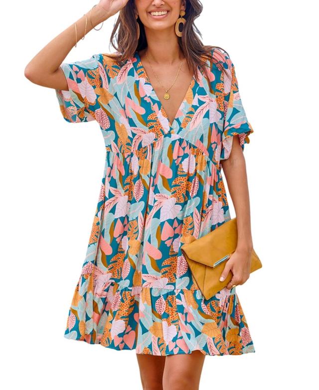 Cupshe Womens Soft Tropics Short Sleeve Mini Beach Dress Product Image