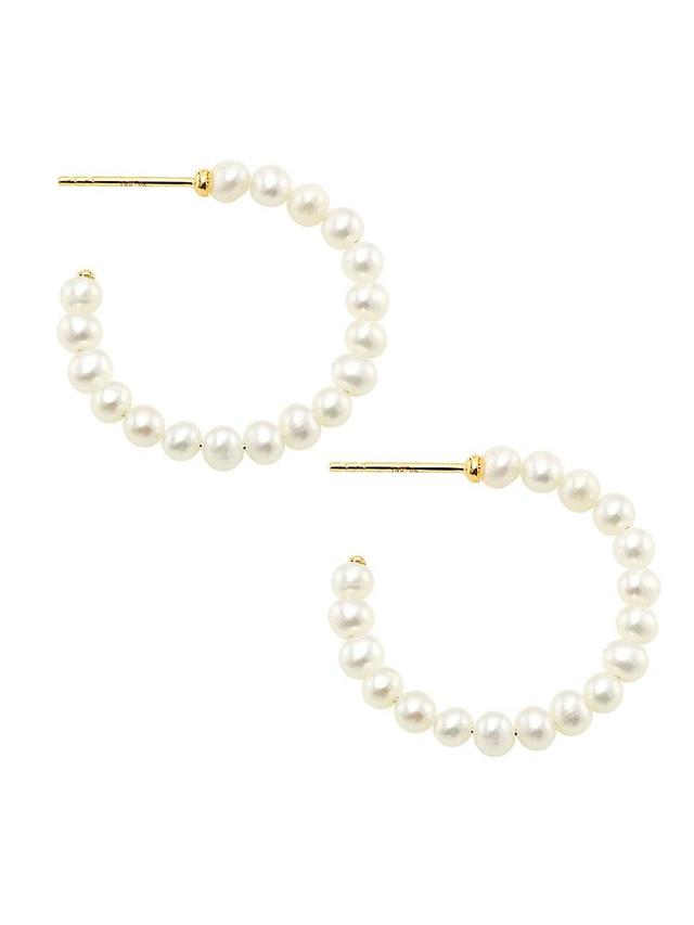 Womens 14K Yellow Gold & Cultured Freshwater Pearl Hoop Earrings Product Image