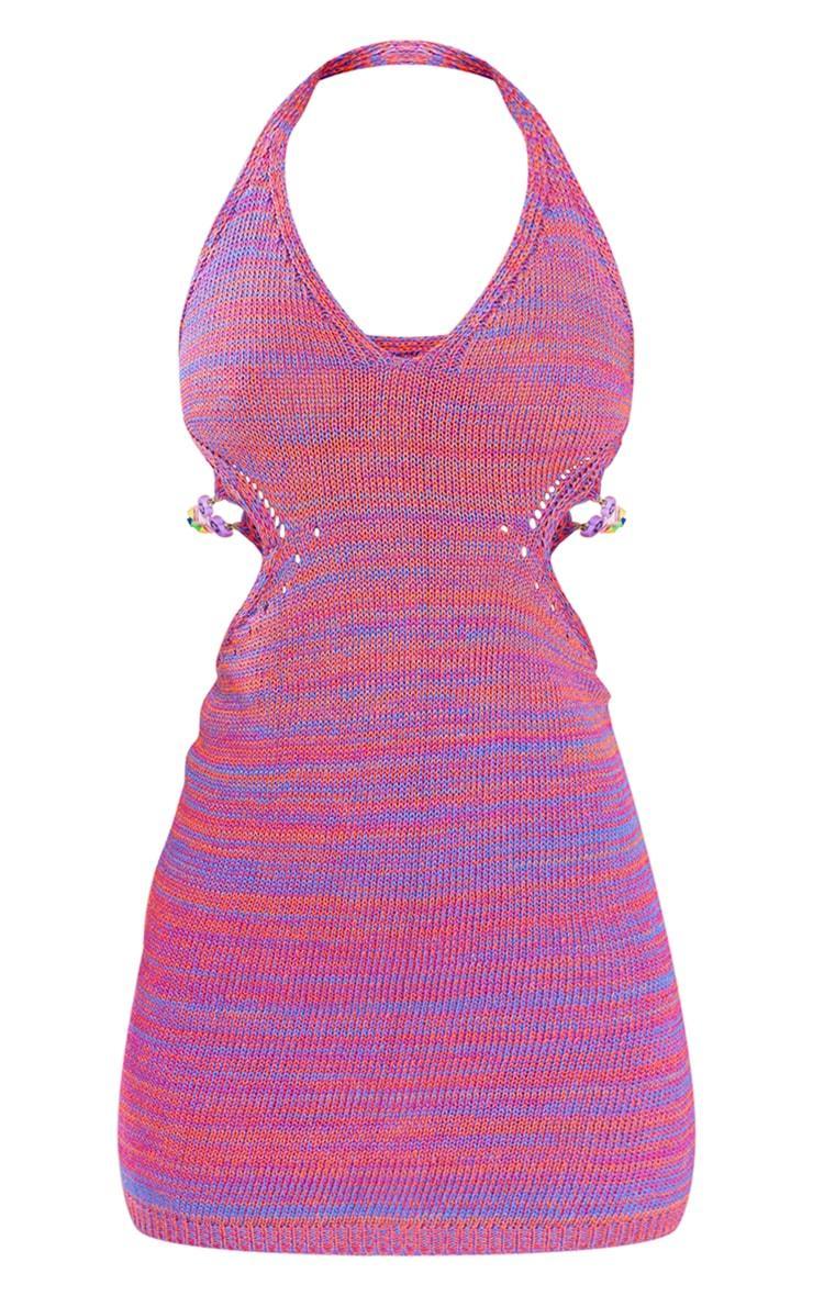 Pink Spacedye Knit Cut Out Smiles Trim Mini Dress Product Image