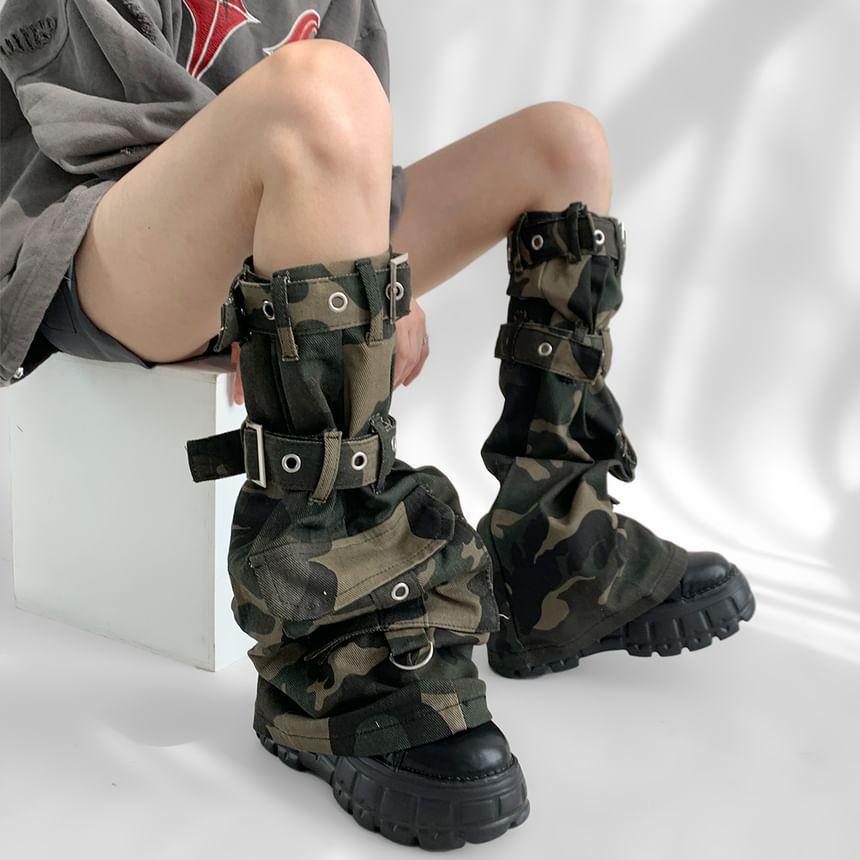 Camo Print Buckled Leg Warmers Product Image