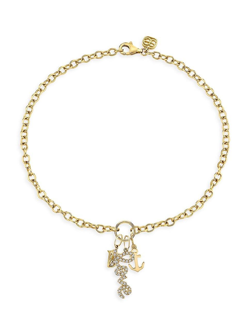 Womens Under The Sea 14K Yellow Gold & 0.14 TCW Diamond Nautical Charm Anklet Product Image