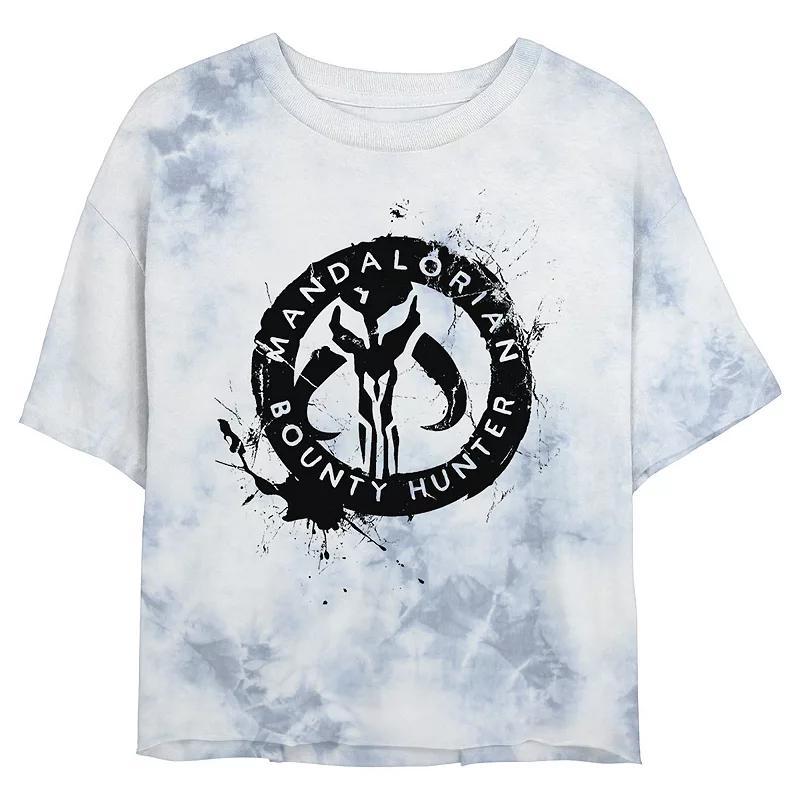 Juniors Star Wars: The Mandalorian Paint Splatter Emblem Wash Crop Tee, Womens product image