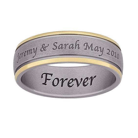 Men's 7.0mm Engravable Wedding Band in Two-Tone Titanium (2 Lines) Product Image