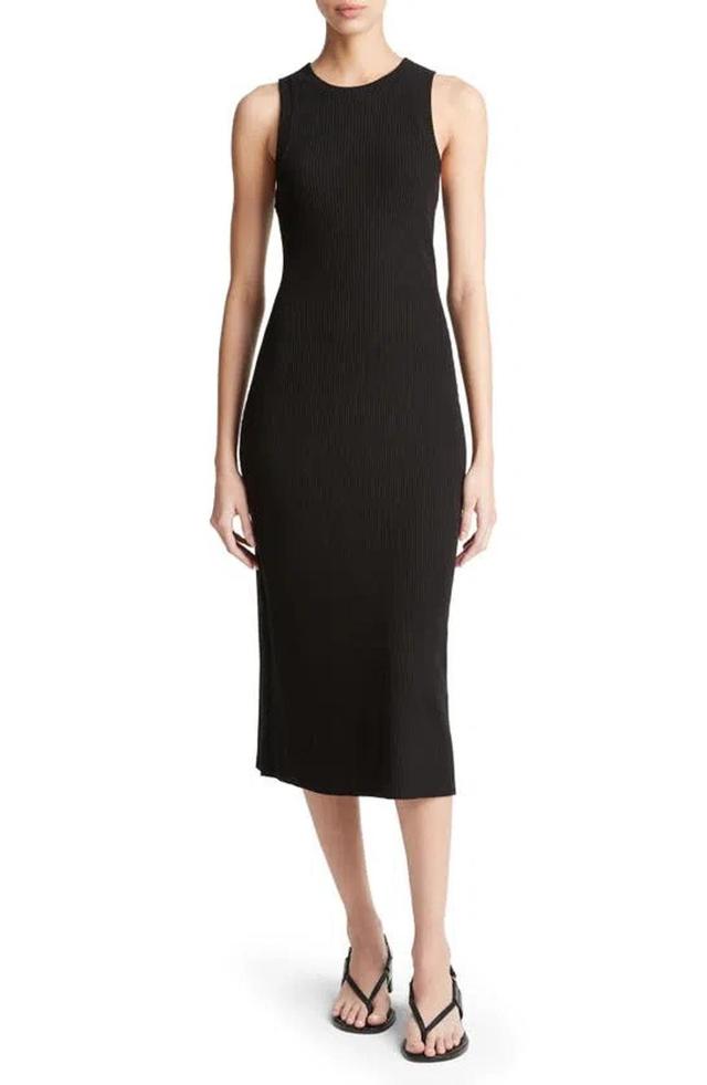 VINCE Women's Rib-knit High Neck Tank Midi-dress In Black Product Image