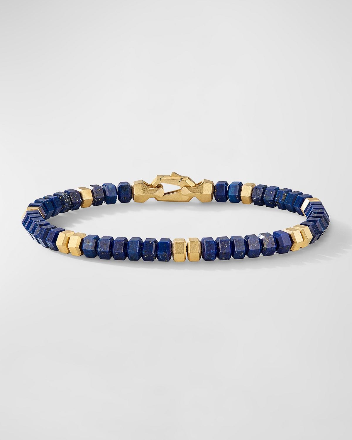 Mens 18K Yellow Gold and Lapis Lazuli Bead Bracelet Product Image