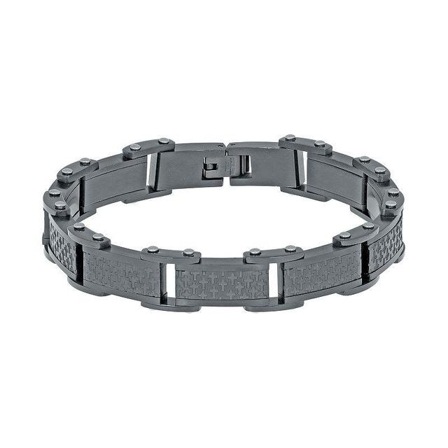 Mens LYNX Stainless Steel Embossed Link Bracelet Black Product Image