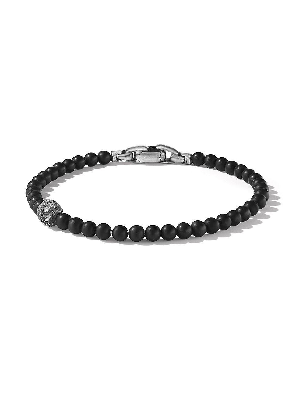 Mens Memento Mori Skull Station Bracelet in Sterling Silver Product Image