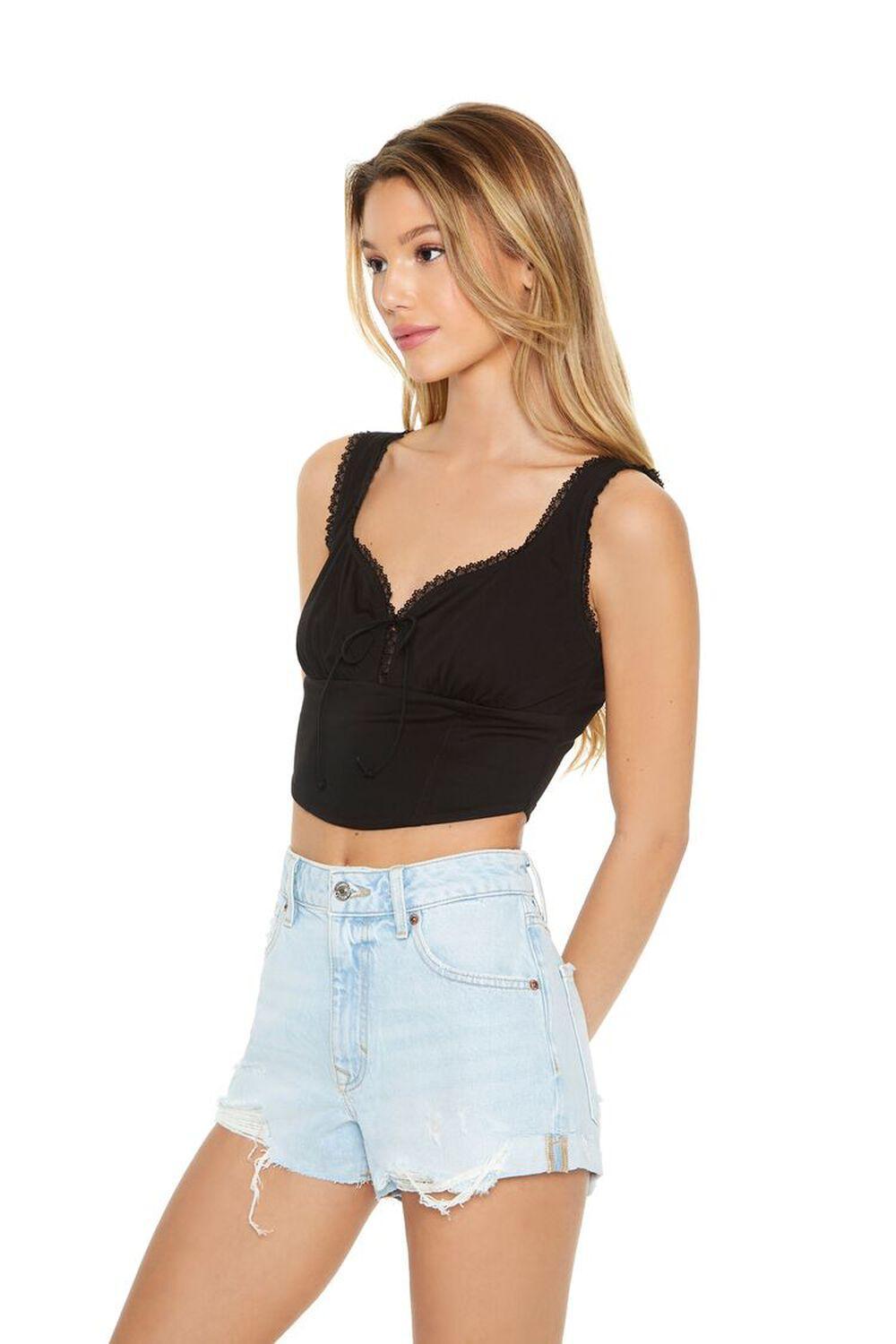 Ruched Lace-Trim Crop Top | Forever 21 Product Image