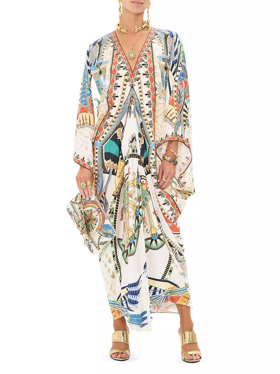 Abstract-Print Silk T-Shape Caftan Product Image