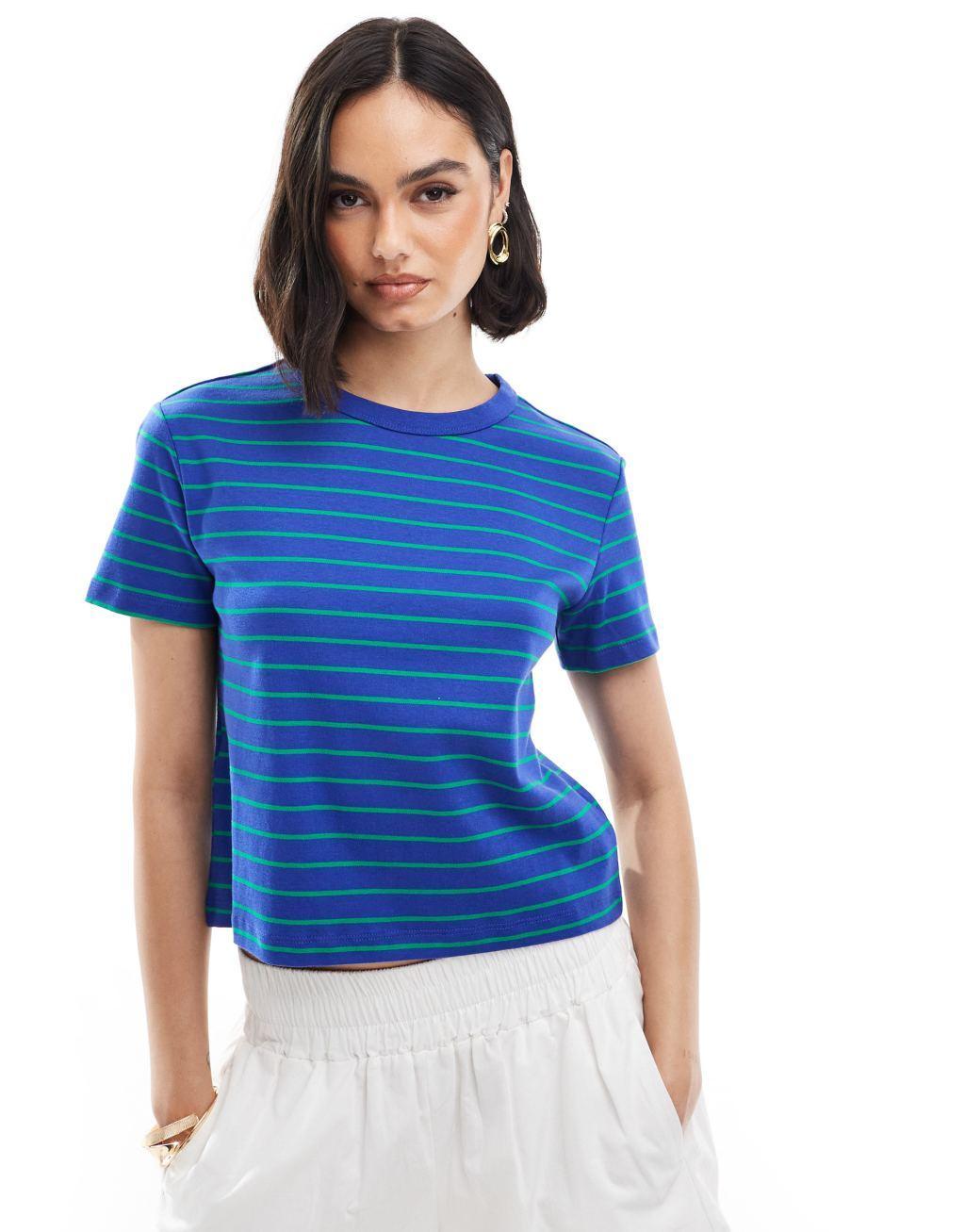 Mango round neck oversized t-shirt in pink stripe Product Image