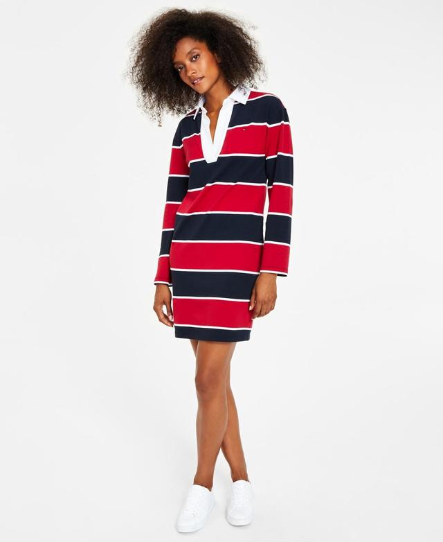 Tommy Hilfiger Womens Rugby Collared Dress - Preppy Rugby Stripes- Sky Captain Product Image