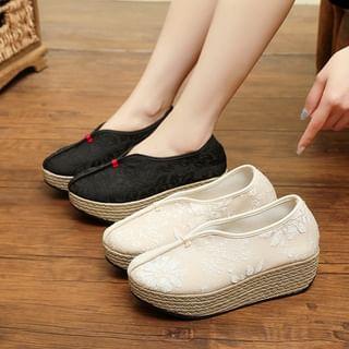 Platform Flower Embroidered Slip Ons Product Image