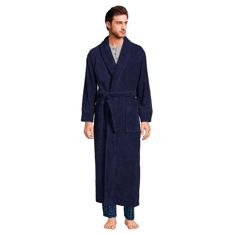 Mens Lands End Full-Length Turkish Terry Robe Deep Blue Product Image