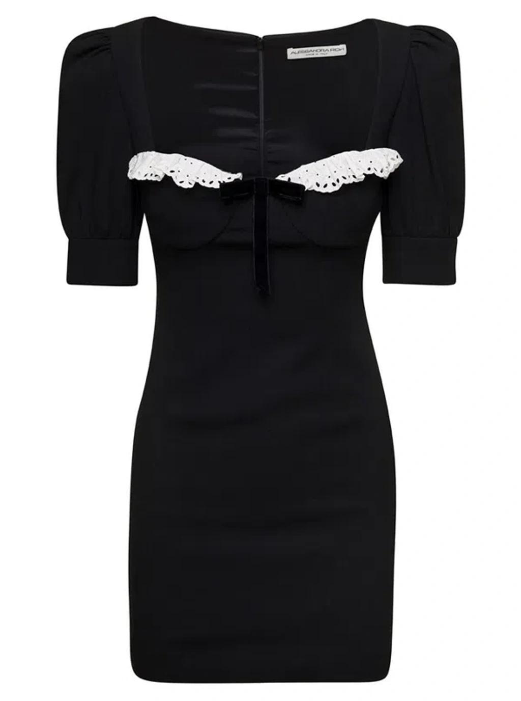 ALESSANDRA RICH Mini Dress With Lace In Black Product Image