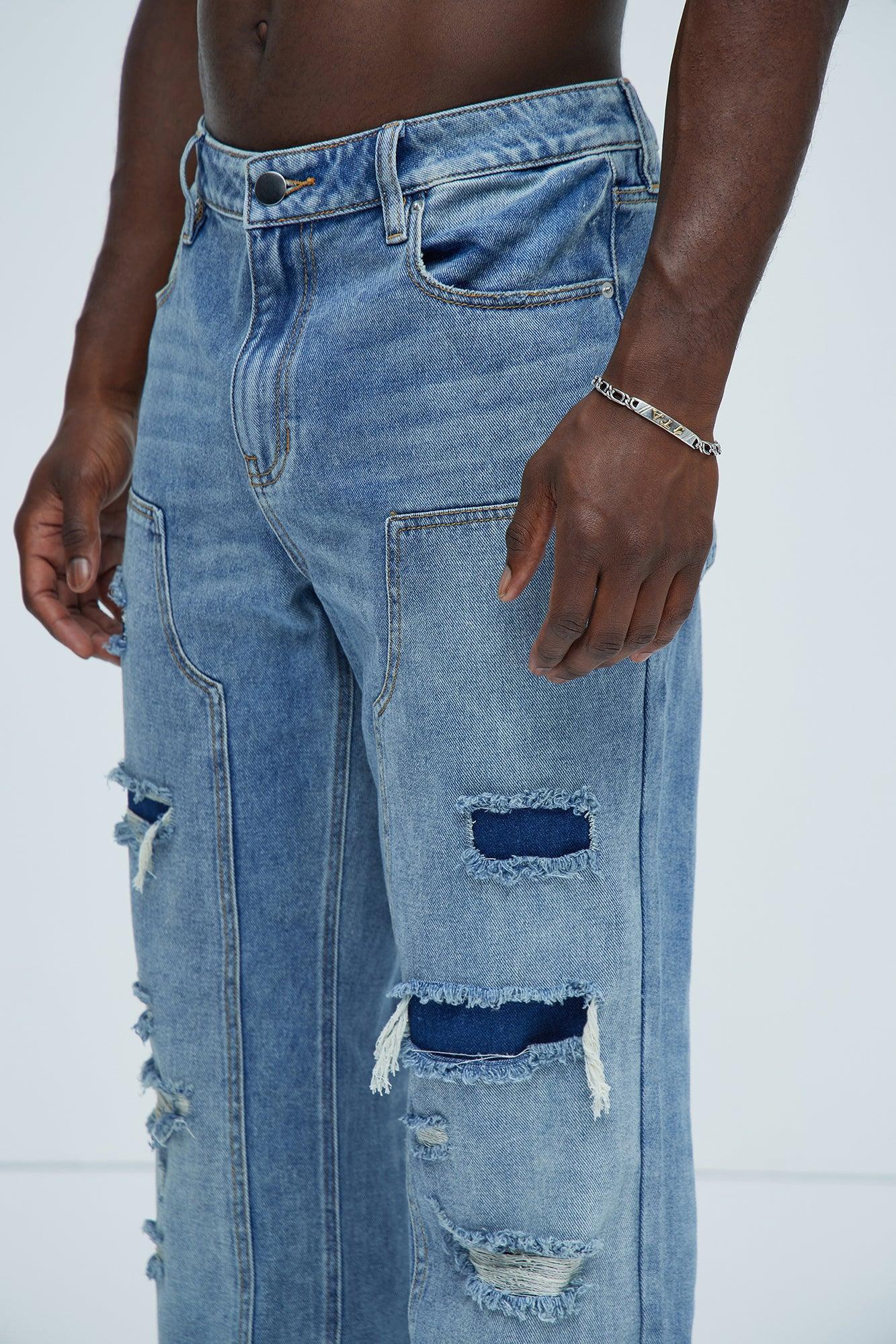 Bore Distressed Carpenter Straight Jeans - Blue Wash Product Image