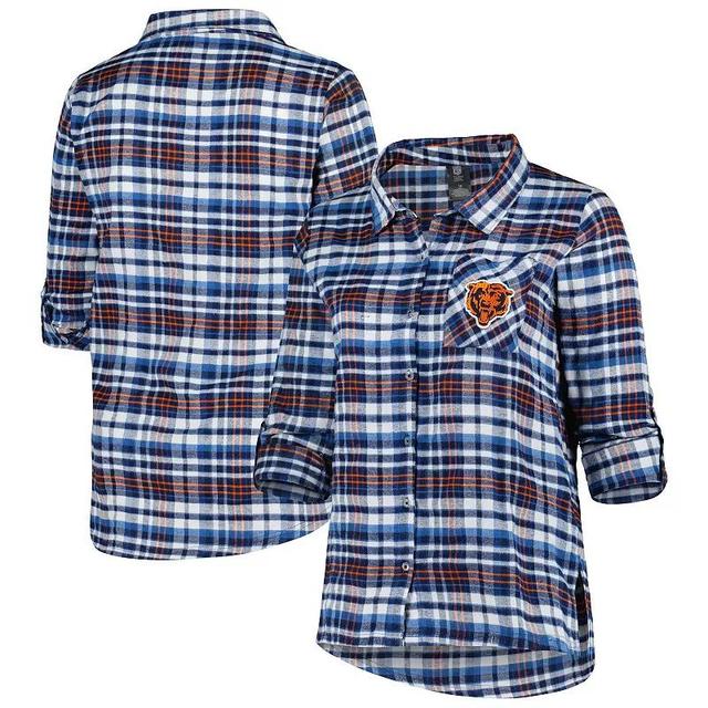 Womens Concepts Sport Chicago Bears Plus Size Mainstay Flannel Full-Button Long Sleeve Nightshirt Blue Product Image