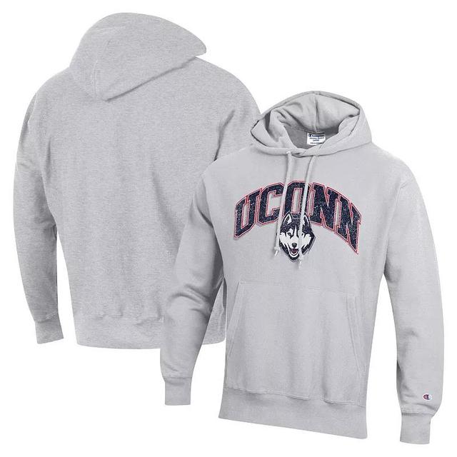 Mens Champion Heather Gray UConn Huskies Vault Late Night Reverse Weave Pullover Hoodie Product Image