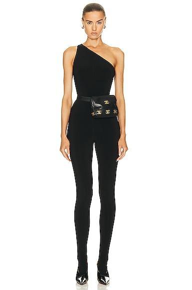 Norma Kamali One Shoulder Catsuit w/ Footie (Black) Women's Jumpsuit & Rompers One Piece Product Image