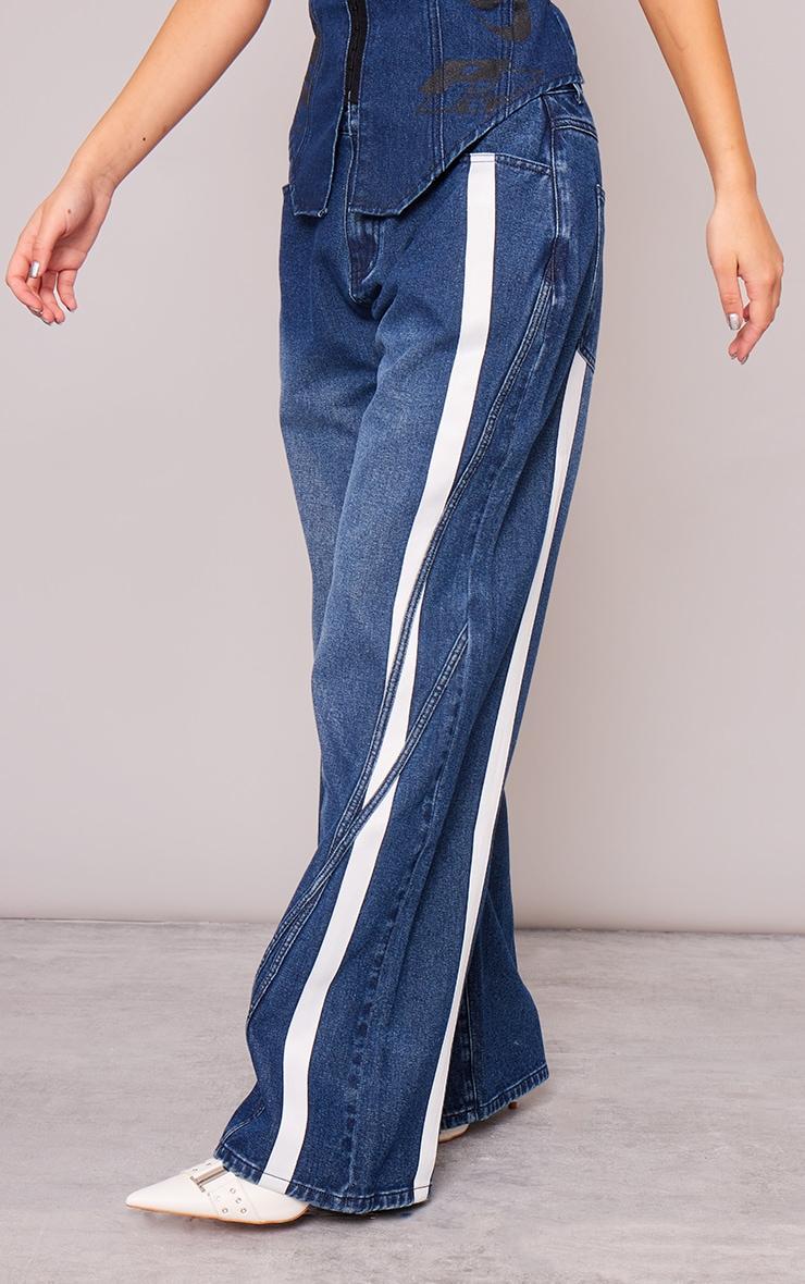 Indigo Graphic Panelled Wide Leg Jeans Product Image