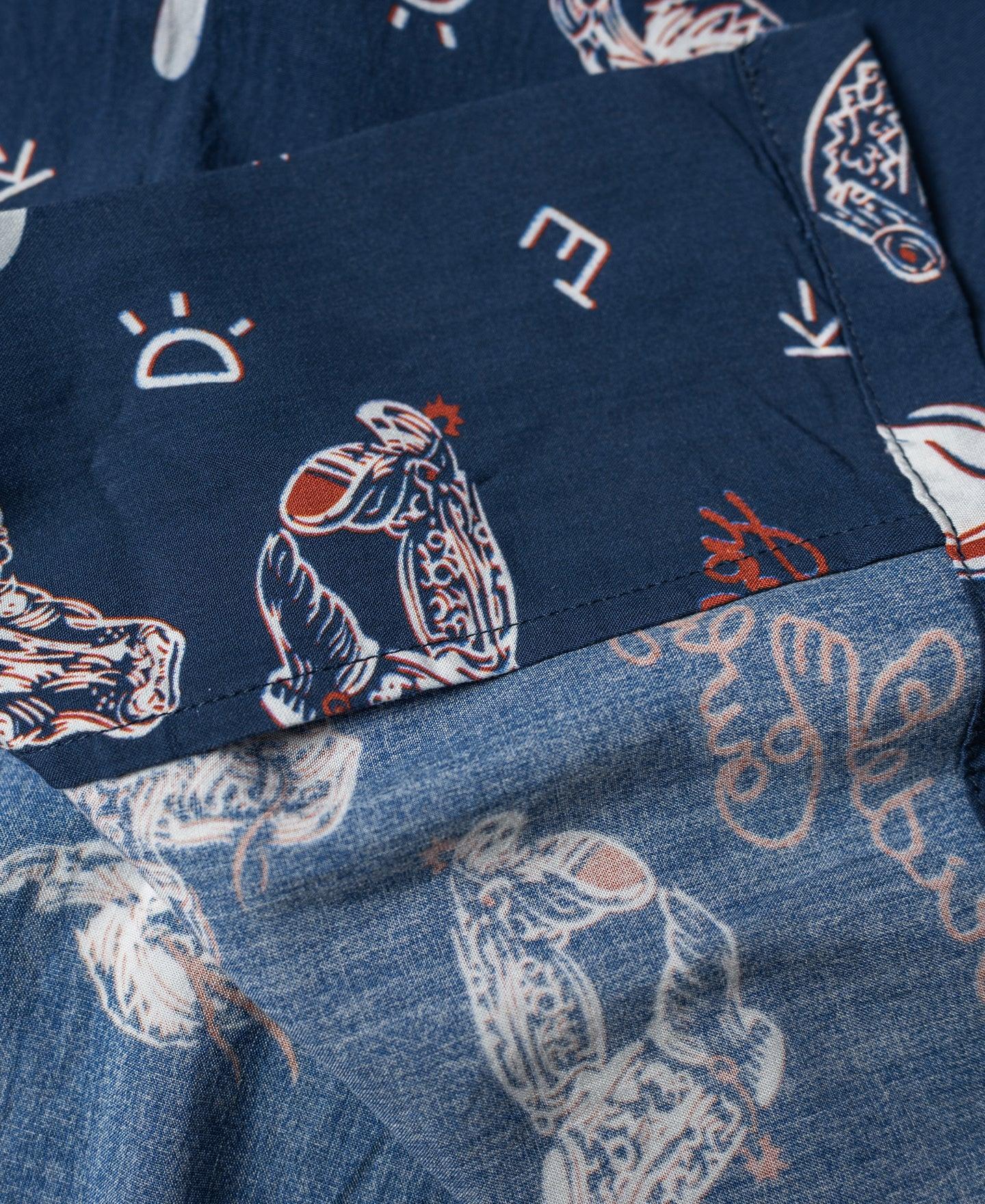 Cowboy Symbols Pattern Cuban Collar Shirt - Navy Product Image