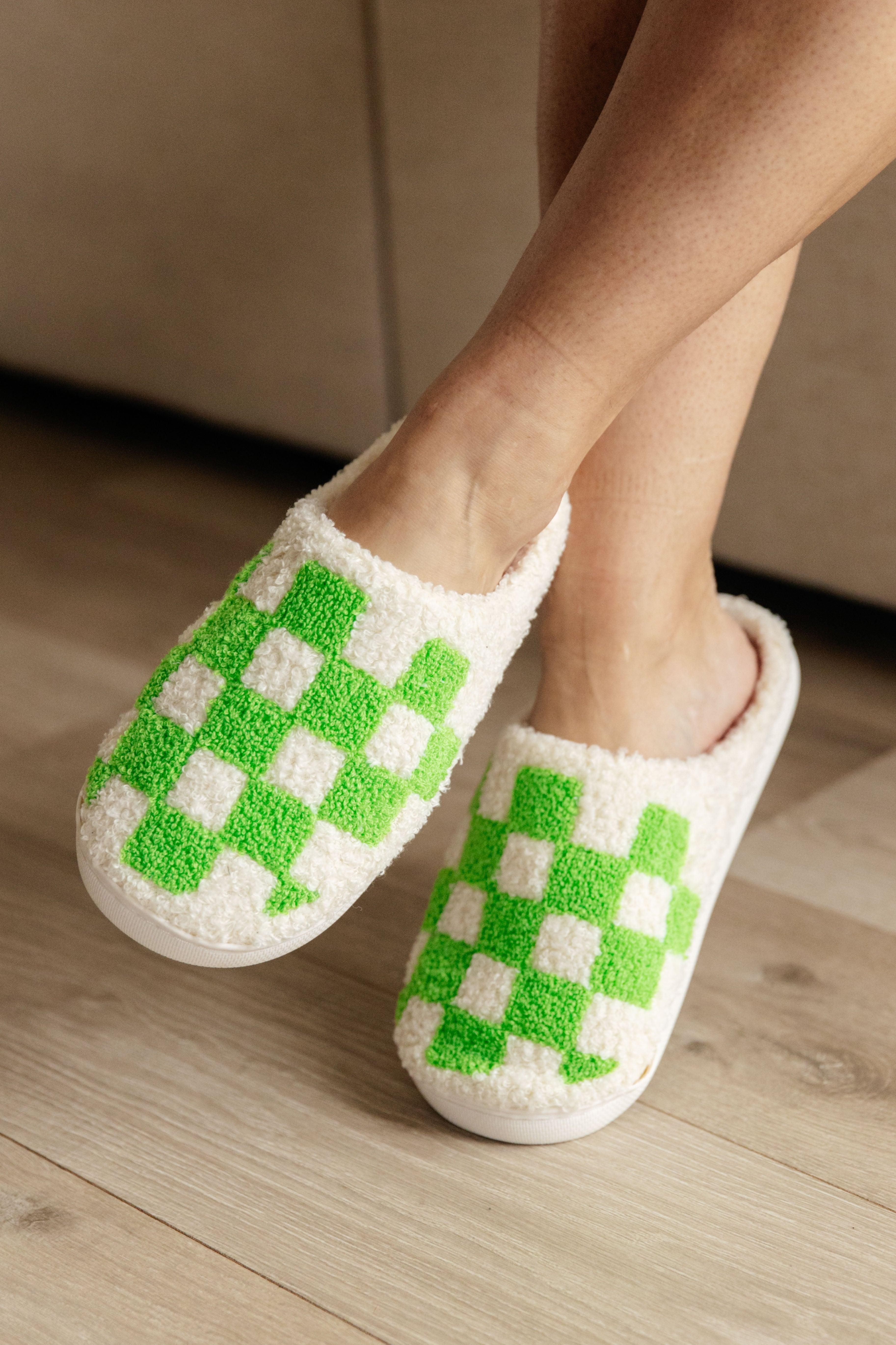 Checked Out Slippers in Green Product Image