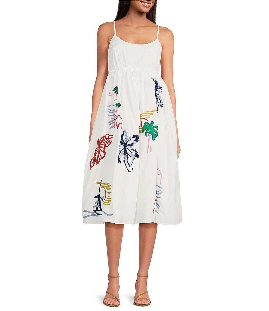 COREY LYNN CALTER Ibiza Cotton Poplin Scoop Neck Sleeveless Embroidered Sundress Product Image