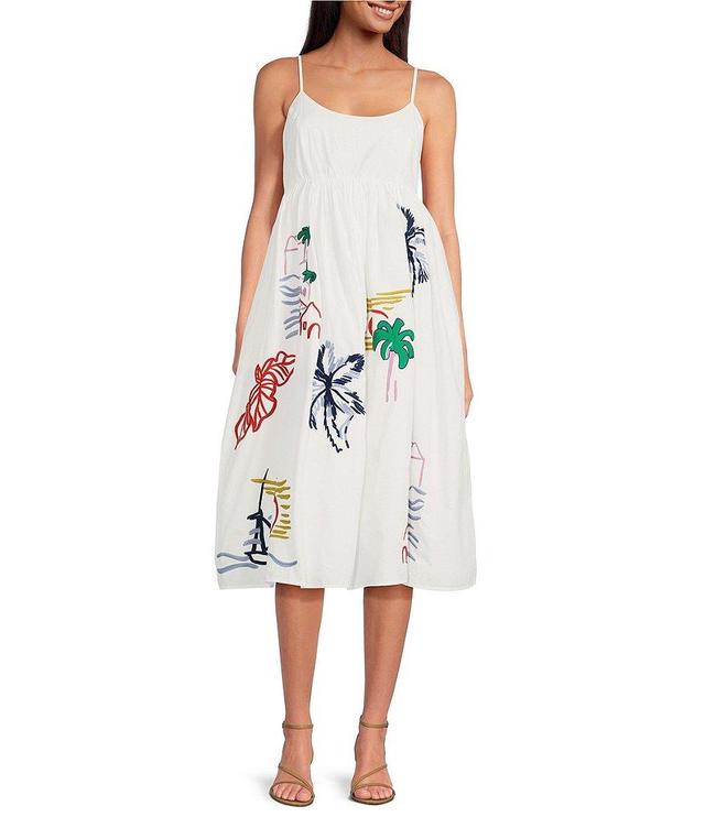 COREY LYNN CALTER Ibiza Cotton Poplin Scoop Neck Sleeveless Embroidered Sundress Product Image