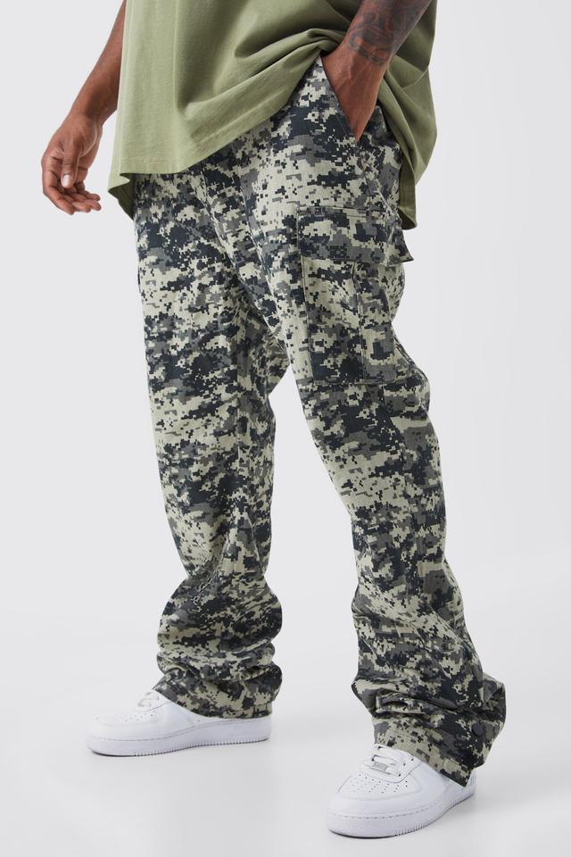 Plus Slim Stacked Popper Hem Cargo Camo Pants | boohooMAN USA Product Image