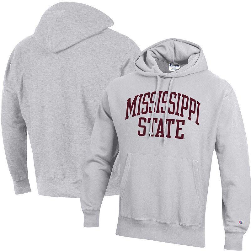 Mens Champion Heathered Gray Mississippi State Bulldogs Team Arch Reverse Weave Pullover Hoodie MST Grey Product Image